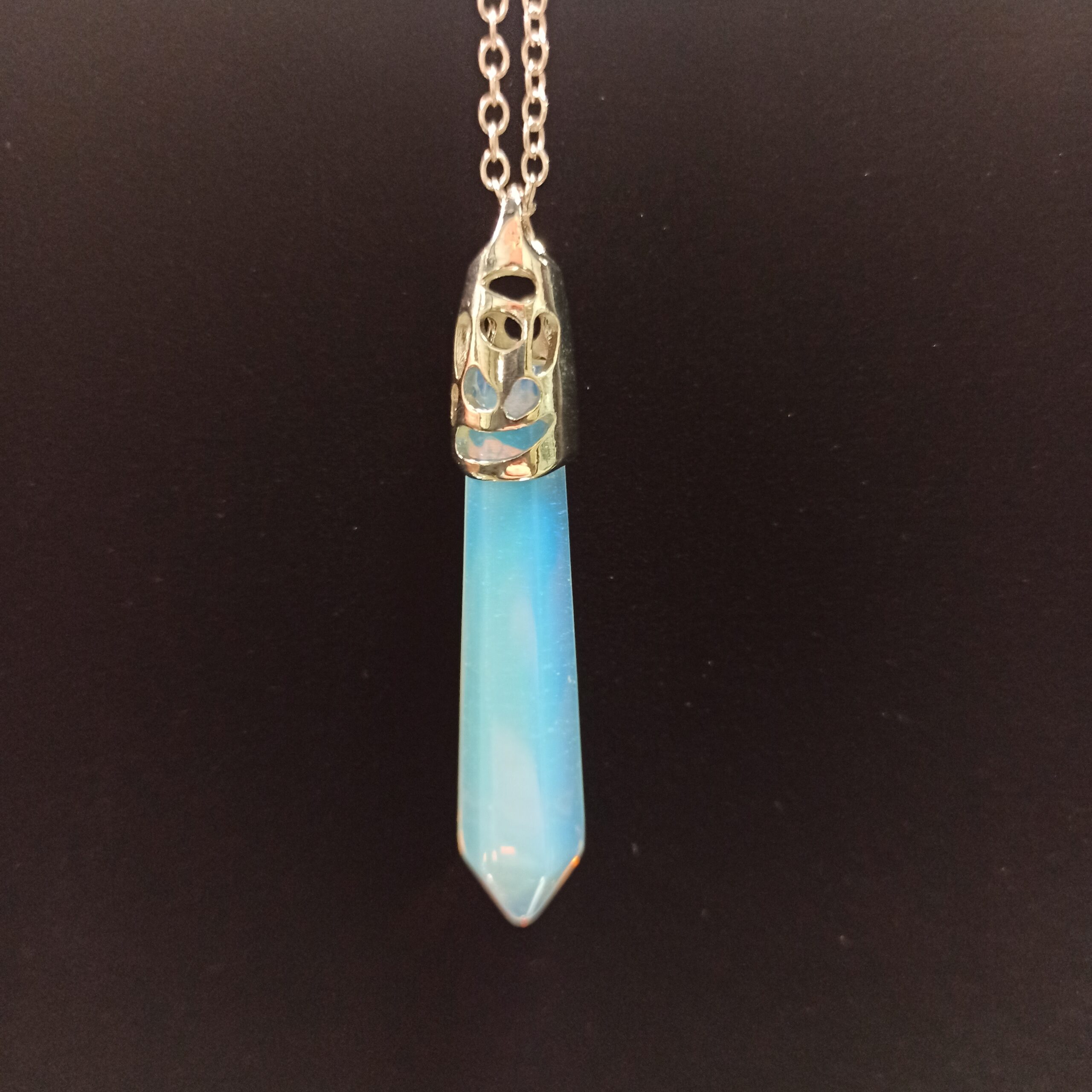 Opalite Filigree Cap Pendant with Chain (5044)