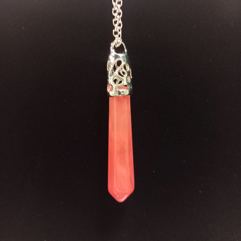Strawberry Quartz Filigree Cap Pendant with Chain (5047)