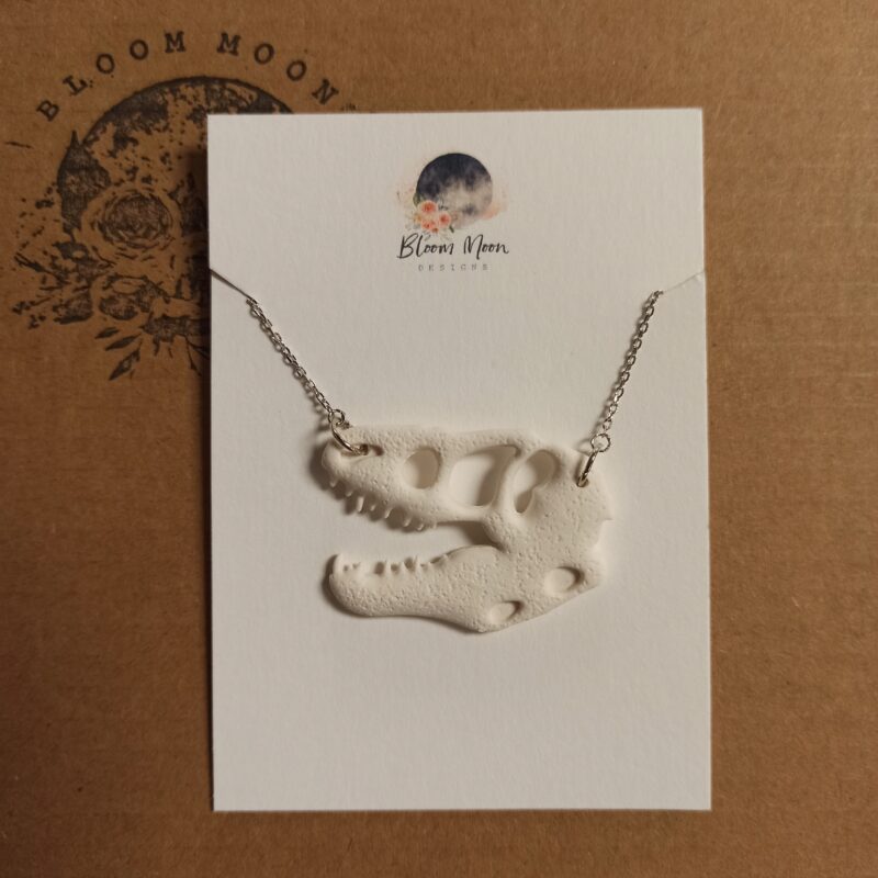 T-Rex Skull Pendant Necklace – 16"-18" Chain (5073)
