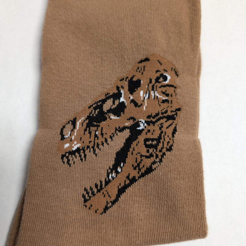 T-Rex Skull Socks, Camel – Size 6-9 (1087)