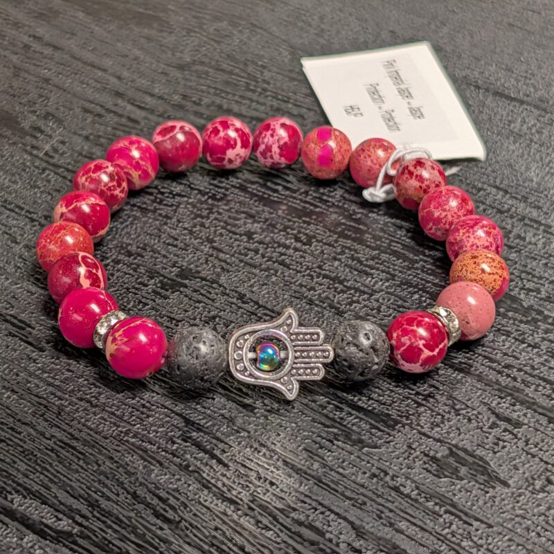 Hamsa Gemstone Bracelet (5085) - Pink Imperial Jasper