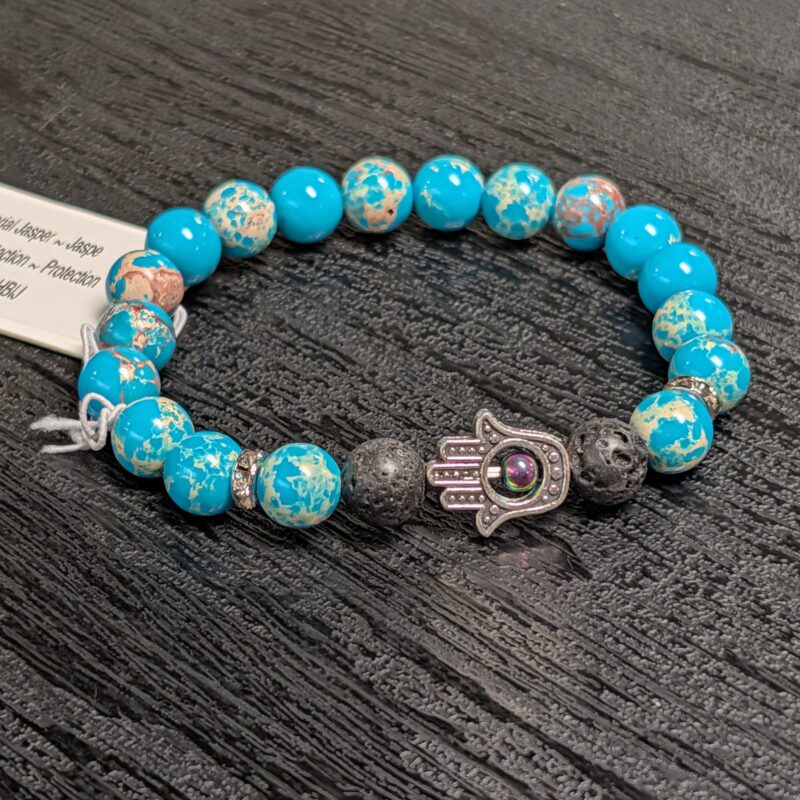 Hamsa Gemstone Bracelet (5085) - Teal Imperial Jasper